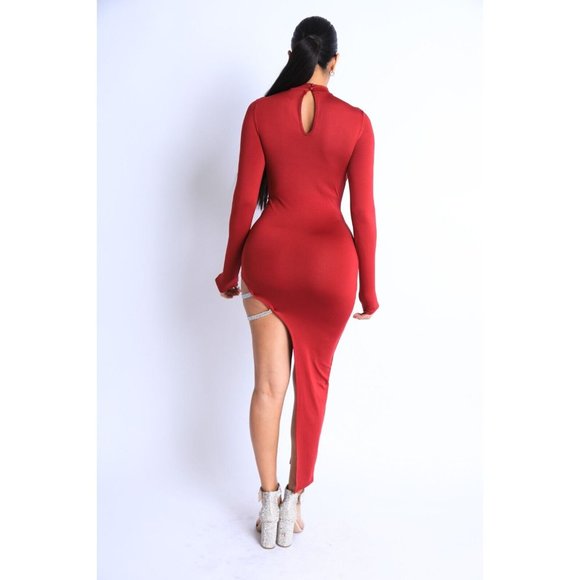 Women Asymmetric Ruched Rhinestones Double Strapped Long sleeve Dress Club Party - Picture 9 of 11